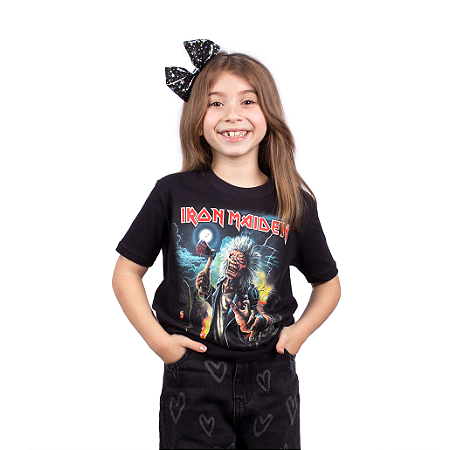 Camiseta Juvenil Iron Maiden Axe Eddie Preta - Oficial