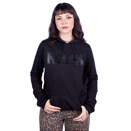 Moletom Canguru Feminino Rock Relevo Preto