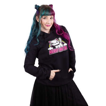Moletom Canguru Feminino Cat Heavy Metal Preto