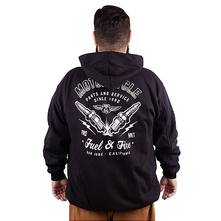 Moletom Canguru Zíper Motorcycle Parts and Service Preto