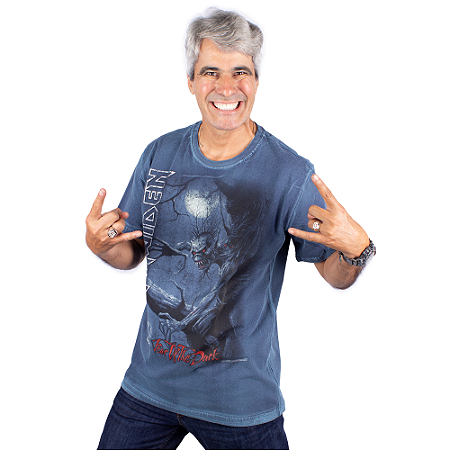 Camiseta Iron Maiden Fear Of The Dark Estonada Azul - Oficial