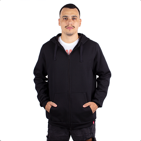 Moletom Canguru Zíper Burnout Preto