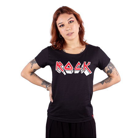 Camiseta Feminina Rock Iron Preta