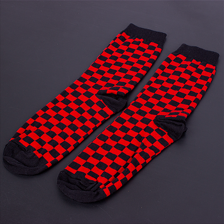 Meia Cano Longo Quadriculada - Preta e Vermelha