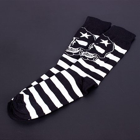 Meia Cano Longo Listras e Caveiras - Preta