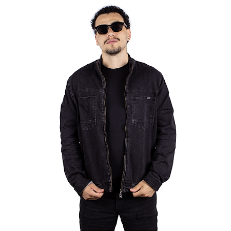Jaqueta Jeans Lavado Zíper - Preta
