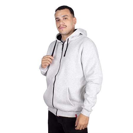 Moletom Canguru Zíper Preto 3 Cabos Marfim Mesclado