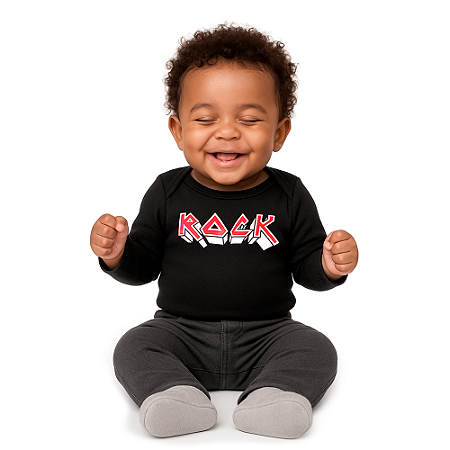 Body Bebê Manga Longa Rock Iron Preto