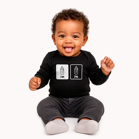 Body Bebê Manga Longa AM PM Preto