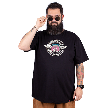 Camiseta Plus Size Motorcycle Route 66 - Preta.