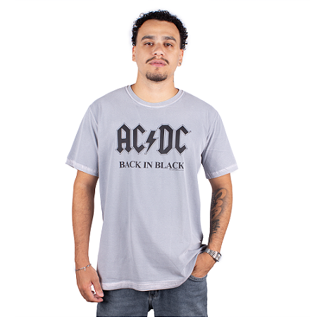 Camiseta ACDC Back In Black Estonada Premium - Cinza Oficial