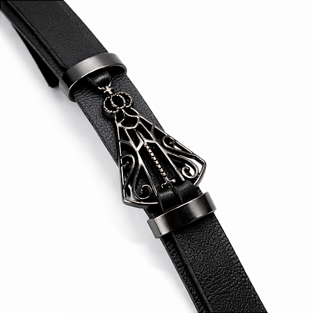 Pulseira Em Couro e Aço Inoxidável Nossa Senhora Aparecida - Preta