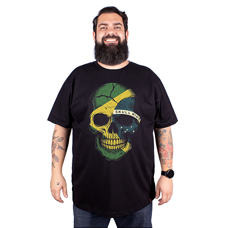 Camiseta Plus Size Brasil Skull Rider - Preta