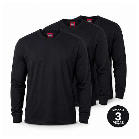 Pack 3 Camisetas Manga Longa 100% Algodão