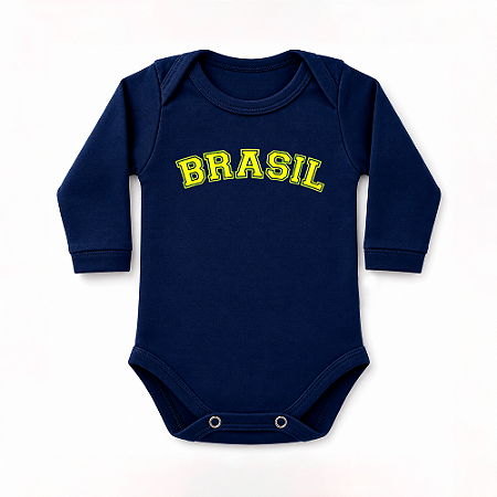 Body Bebê Manga Longa Brasil Clássico 2026 - Marinho