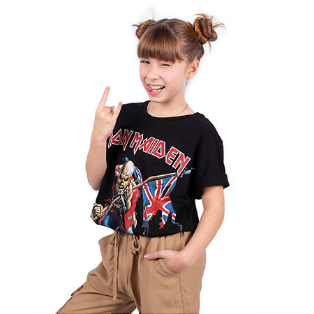 Camiseta Teen Iron Maiden The Trooper Preta - Oficial