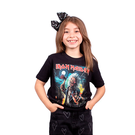 Camiseta Teen Iron Maiden Axe Eddie Preta - Oficial