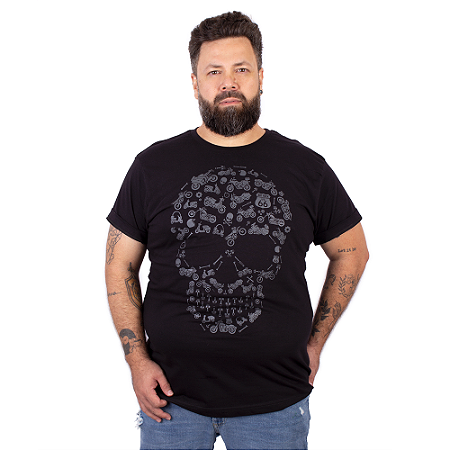 Camiseta Plus Size Caveira Moto Icon.