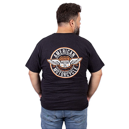 Camiseta Plus Size Moto American Preta Jaguar.