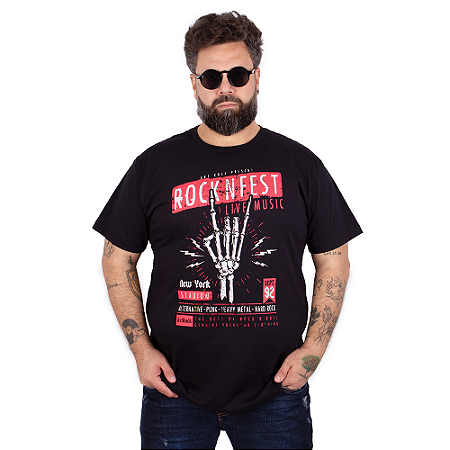 Camiseta Plus Size Rock Fest Preta.