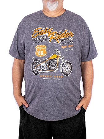 Camiseta Plus Size Moto Easy Rider Grafite.
