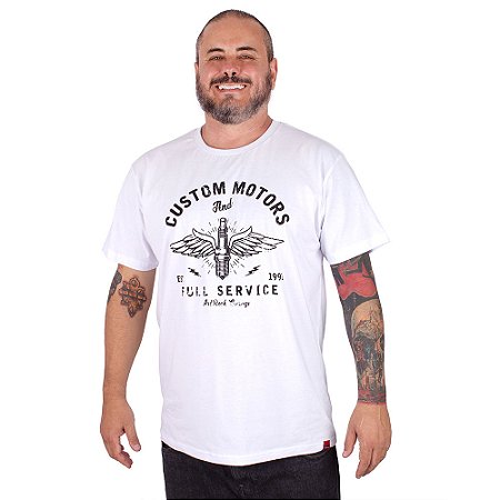 Camiseta Plus Size Full Service Branca.