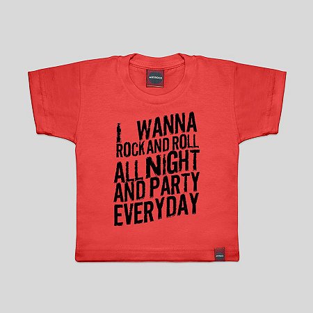 Camiseta Infantil Rock All Night Vermelha.