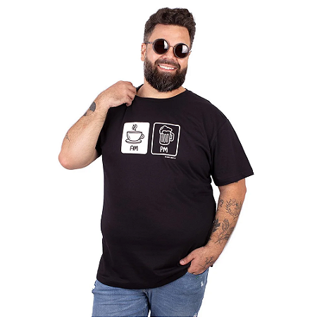 Camiseta Plus Size Cerveja AM PM Preta.