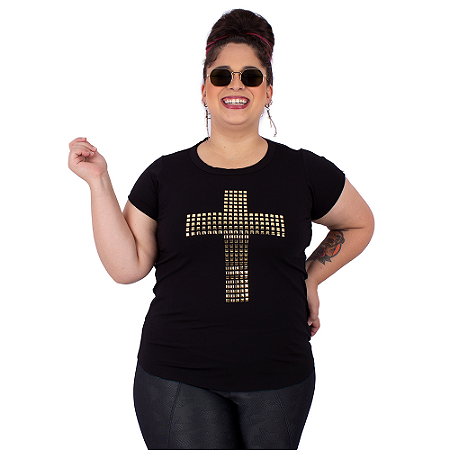 Blusa Feminina Cruz Dourada Preta