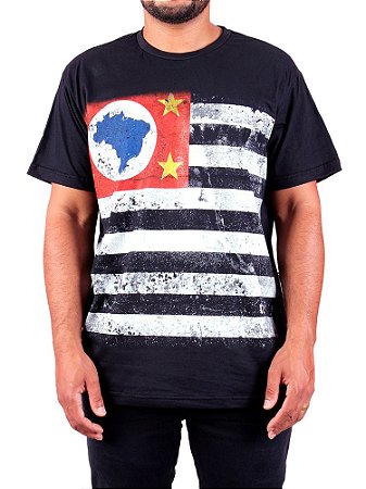 Camiseta Bandeira São Paulo Full Preta - Receba em Casa - Art Rock Camisetas