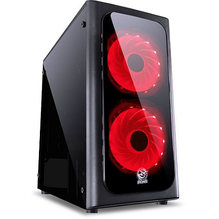 Gabinete Gamer PCYES Venus C/ 2 Fans, Mid Tower, Lateral de Acrílico, Preto e Vermelho
