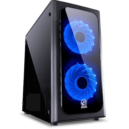 Gabinete Gamer PCYES Venus C/ 2 Fans, Mid Tower, Lateral de Acrílico, Preto e Azul