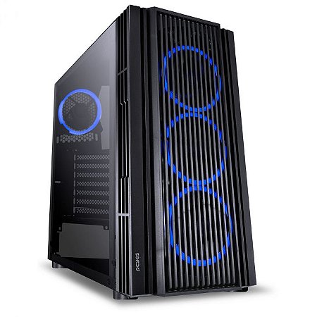 Gabinete PcYes Atmos C/ 4 Fans, Mid Tower, Lateral em vidro temperado, Preto
