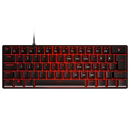 Teclado Gamer Mecânico PCYes ZOT 60%, Led Vermelho, Switch Red, ABTN2
