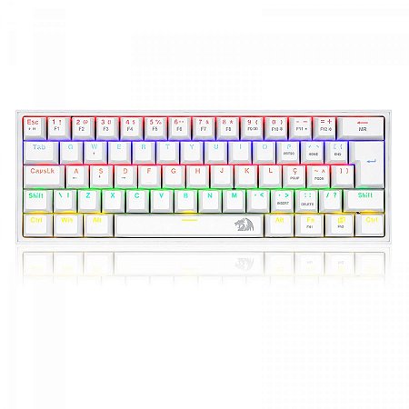 Teclado Gamer Mecânico Redragon Fizz 60% Branco, Rainbow, Switch Brown
