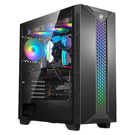 Gabinete Draxen Thalatha Aluminio, Mid Tower, Lateral de Vidro, Fita ARGB, Preto