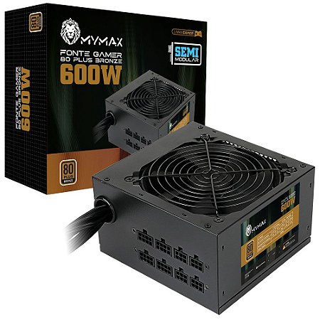 Fonte Mymax ATX 600W, Semi Modular, 80 Plus Bronze, PFC Ativo