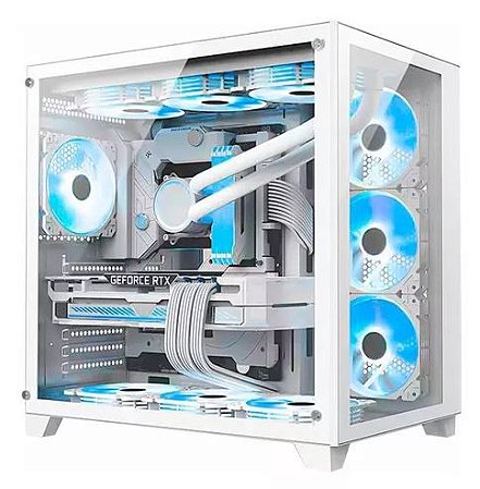 Gabinete Gamer Kmex Space Cg-w2r4, Frontal E Lateral Em Vidro, Branco