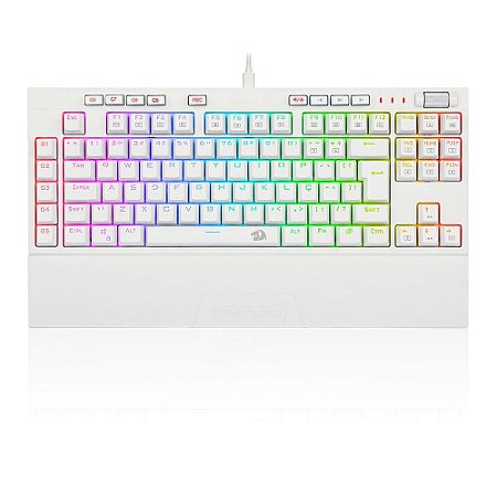 Teclado Gamer Mecânico Redragon Broadsword Pro Branco, RGB, Switch Optical Red, ABNT2