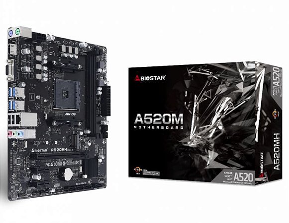Placa Mãe Biostar A520MH, Chipset B520, AMD AM4, mATX, DDR4