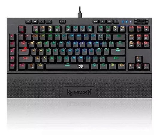 Teclado Gamer Mecânico Redragon Broadsword Pro Preto, RGB, Switch Optical Brown, ABNT2