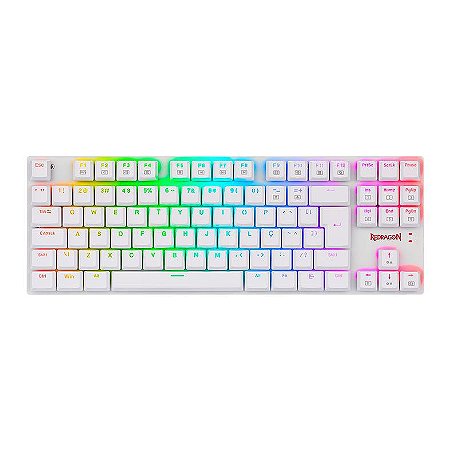 Teclado Gamer Mecânico Redragon APS TKL Branco, Teclas Slims, RGB, Switch Blue