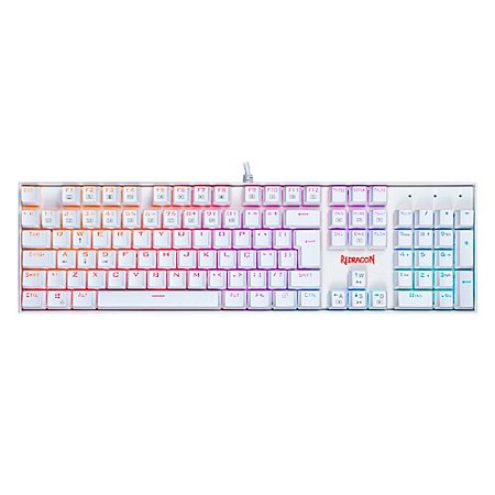 Teclado Gamer Mecânico Redragon Mitra Branco, RGB, Swich Brown, ABNT2