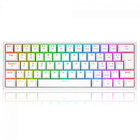 Teclado Gamer Mecânico Redragon Fizz Pro Wireless, Bluetooth, Bateria Recarregável, RGB, Switch Brown, Branco