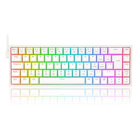 Teclado Gamer Mecânico Redragon Castor Branco, RGB, Switch Red