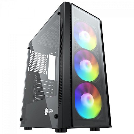 Gabinete Gamer Fúria C/ 3 Fans, Mid-Tower, Lateral Vidro, Preto