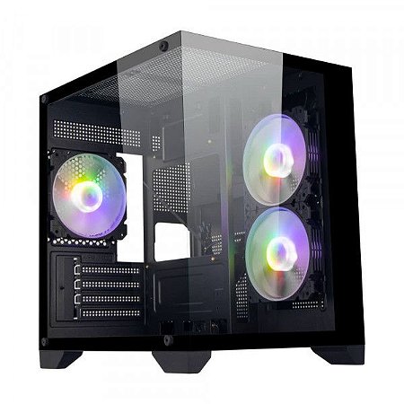 Gabinete Gamer Bluecase Soul Pro, C/ 3 Fans Argb, Frontal E Lateral Em Vidro, Preto