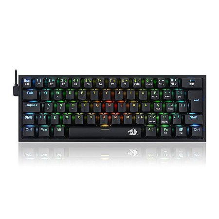 Teclado Gamer Mecânico Redragon Fizz 60%, Rainbow, Switch Blue