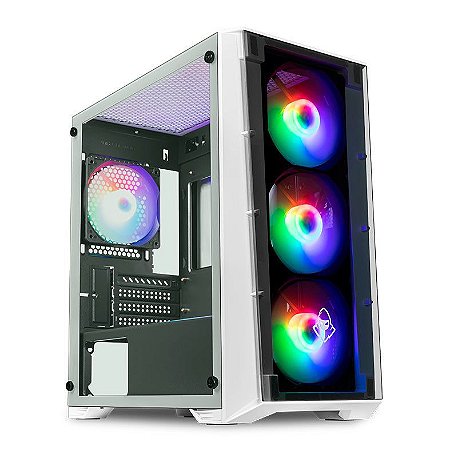 Gabinete Gamer Ward C/ 4 Fans, Mid-Tower, Lateral Vidro, Branco
