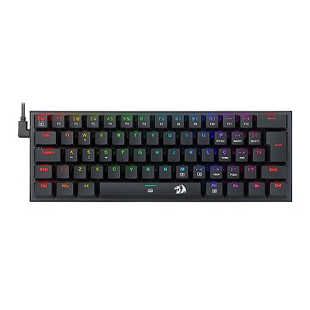 Teclado Gamer Mecânico Redragon Anivia, RGB, Switch Blue,  Low Profile, Preto